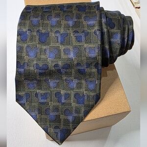 Vintage Disneyland Resort Mickey Mouse Silhouette Silk Tie - Olive/Blue